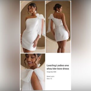 Elegant White One-Shoulder Bow Dress